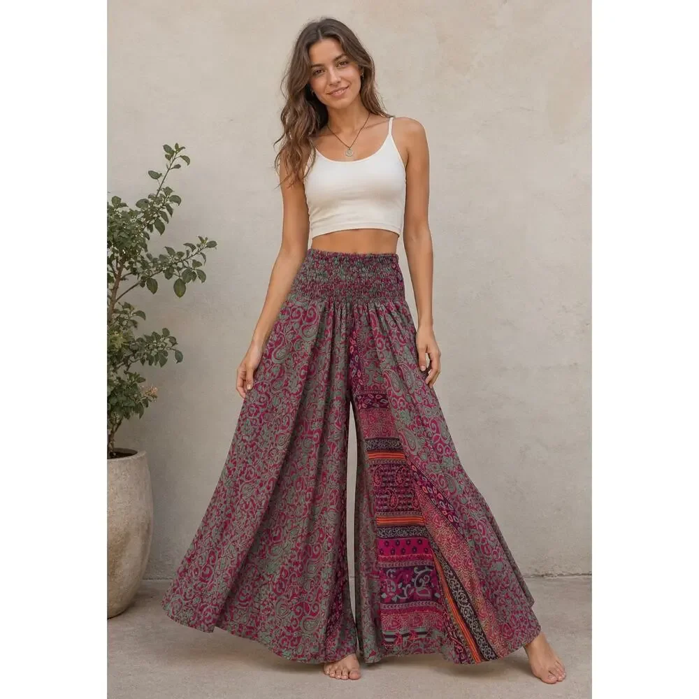 Silk Ranch Maxi Palazoo Upcycled Silk Pants Multicolor Size One Size Fits Most - Picture 1 of 9